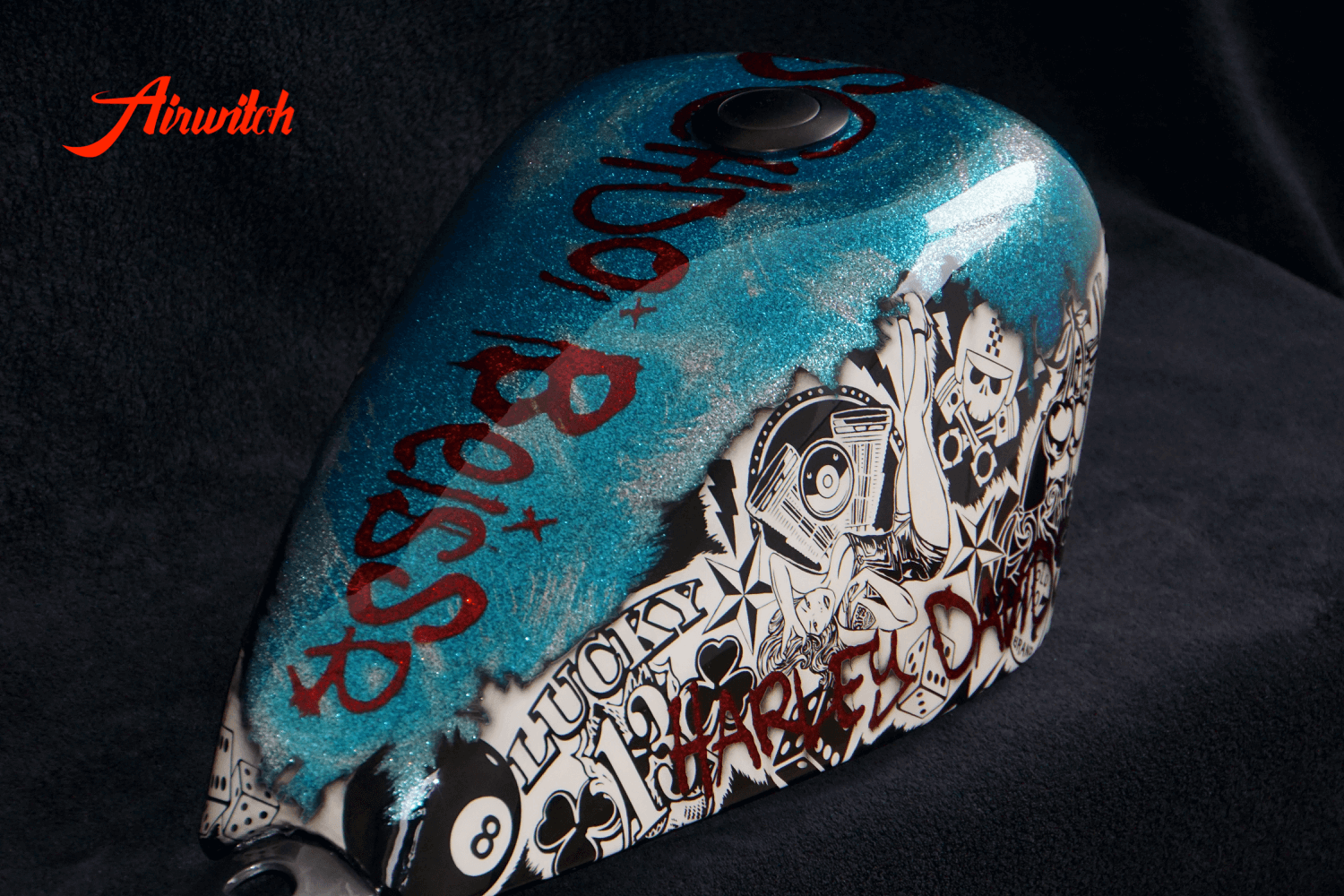 Custom Paint Rock n Roll  mit Metalflakes Harley Davidson Sportster Tank 