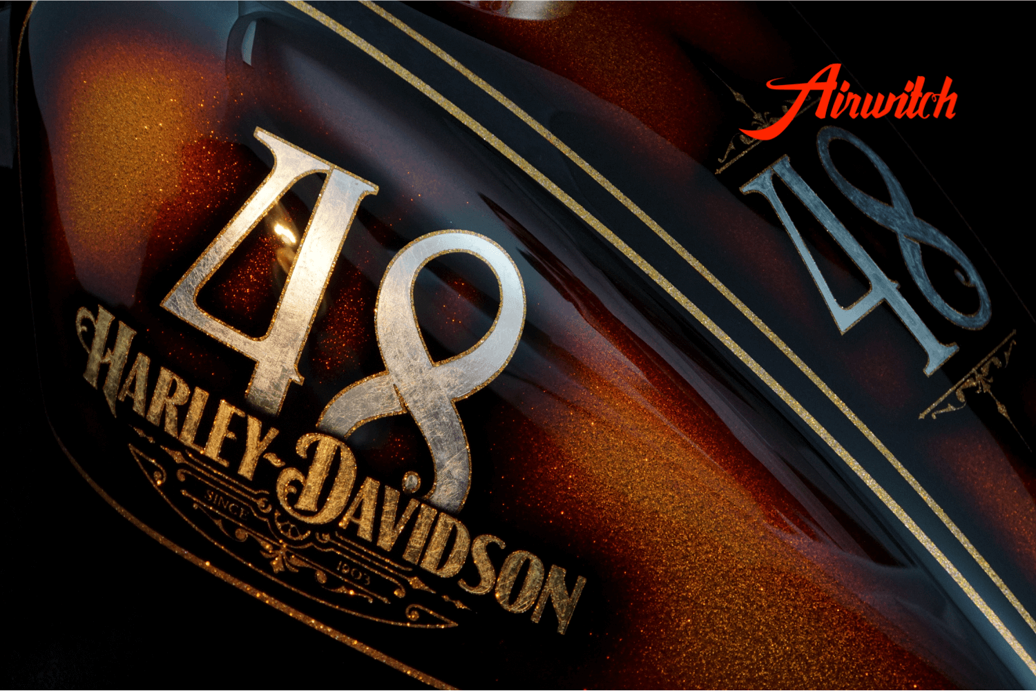Harley-Davidson-Metalflake-Airwitch-Custom-Paint-Sportster-48-Tank-Gold-Bra...