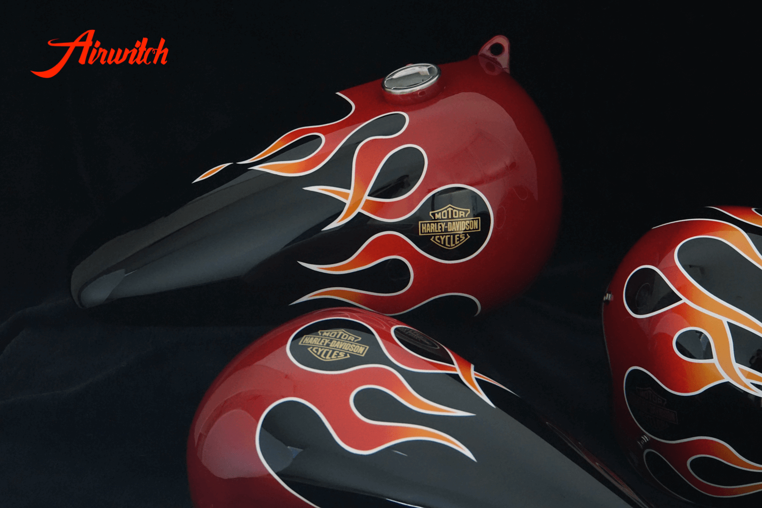 Custom Paint Fireball Red Flames Harley Davidson Wide Glide FXWG 1980 AMF Original Nachlackierung
