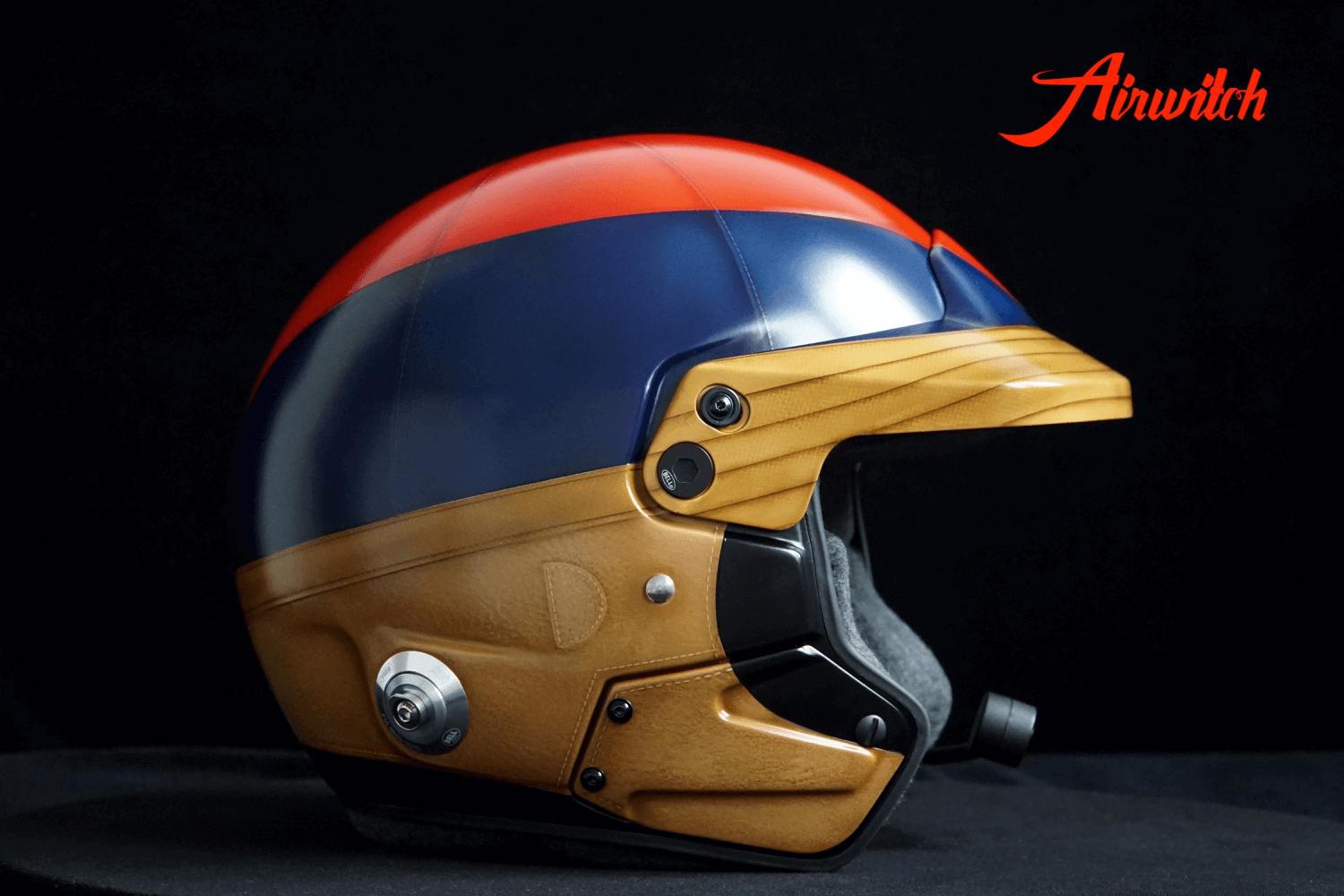 Custom paint old leather racing rallye helmet Mille Miglia Airbrush Lackierung in blau, rot und braun "1000 Miglia" Airwitch