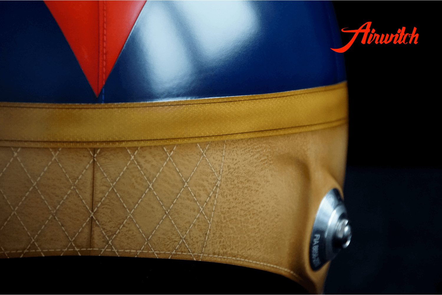 Custom paint old leather racing rallye helmet Mille Miglia Airbrush Lackierung in blau, rot und braun "1000 Miglia" Airwitch