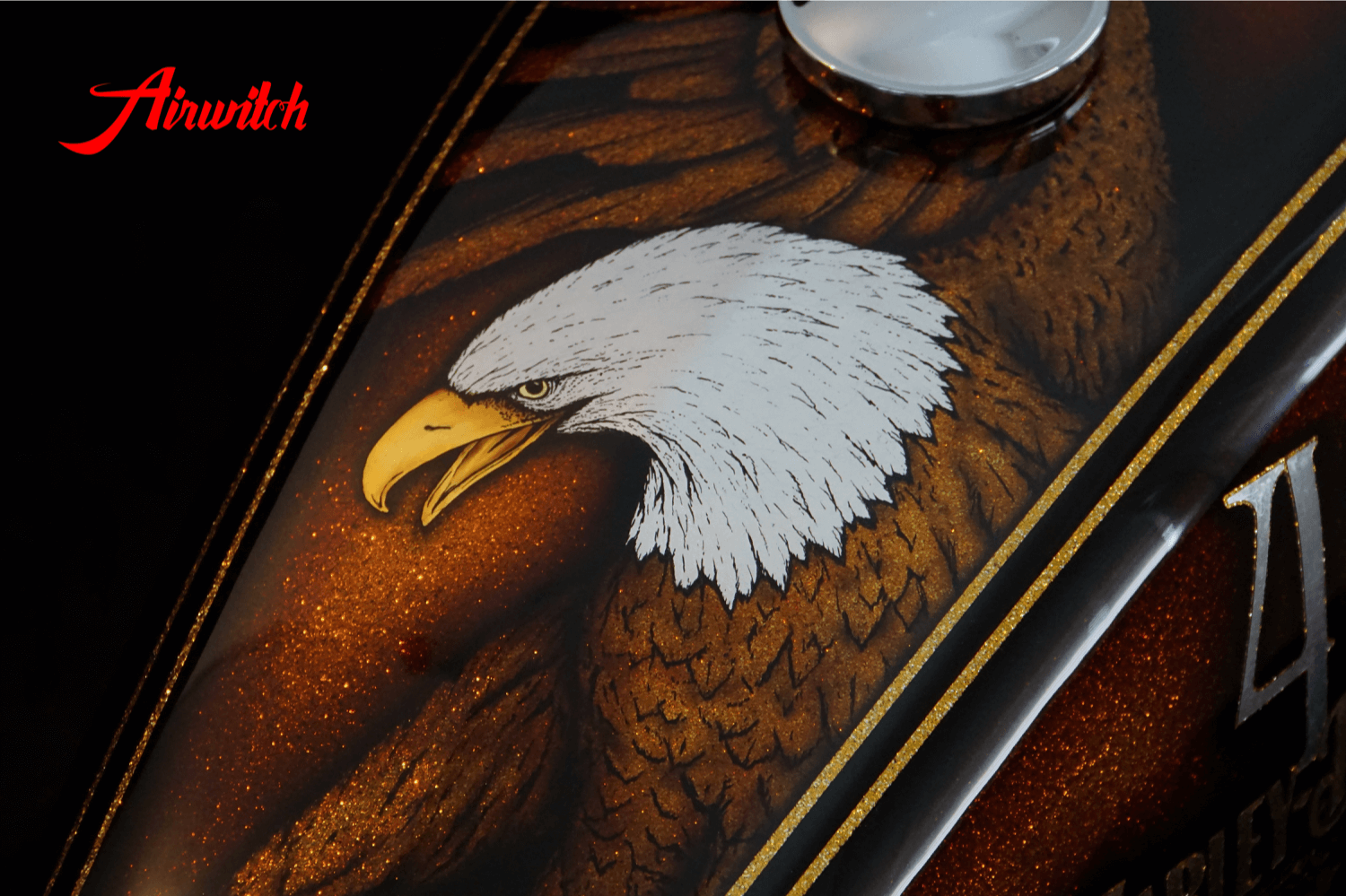 Custom Paint Harley Davidson Sportster Forty Eight Metalflake, Candy Airbrush, Gold & Silver leaf, Eagle