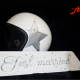 Custom Paint Helm mit Sternen Airbrush und Metalflakes in weiß-silber zur Heirat & Verlobung