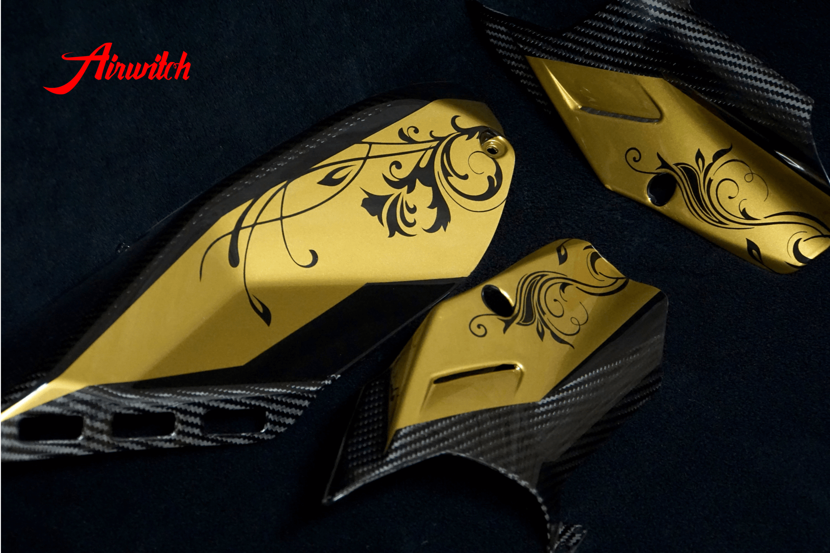 Custom Paint Ducati Panigale V4 Carbon Parts Lackierung Gold & Black La catrina