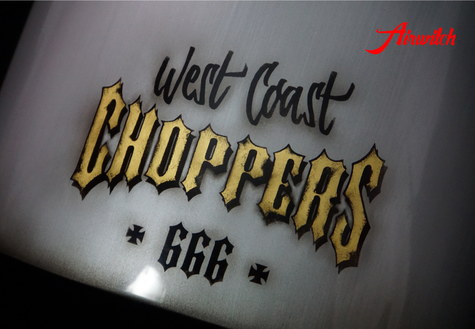 Custom Paint Chopper for life Lackierung mit CFL Logo gold silber mit Spinnennetz