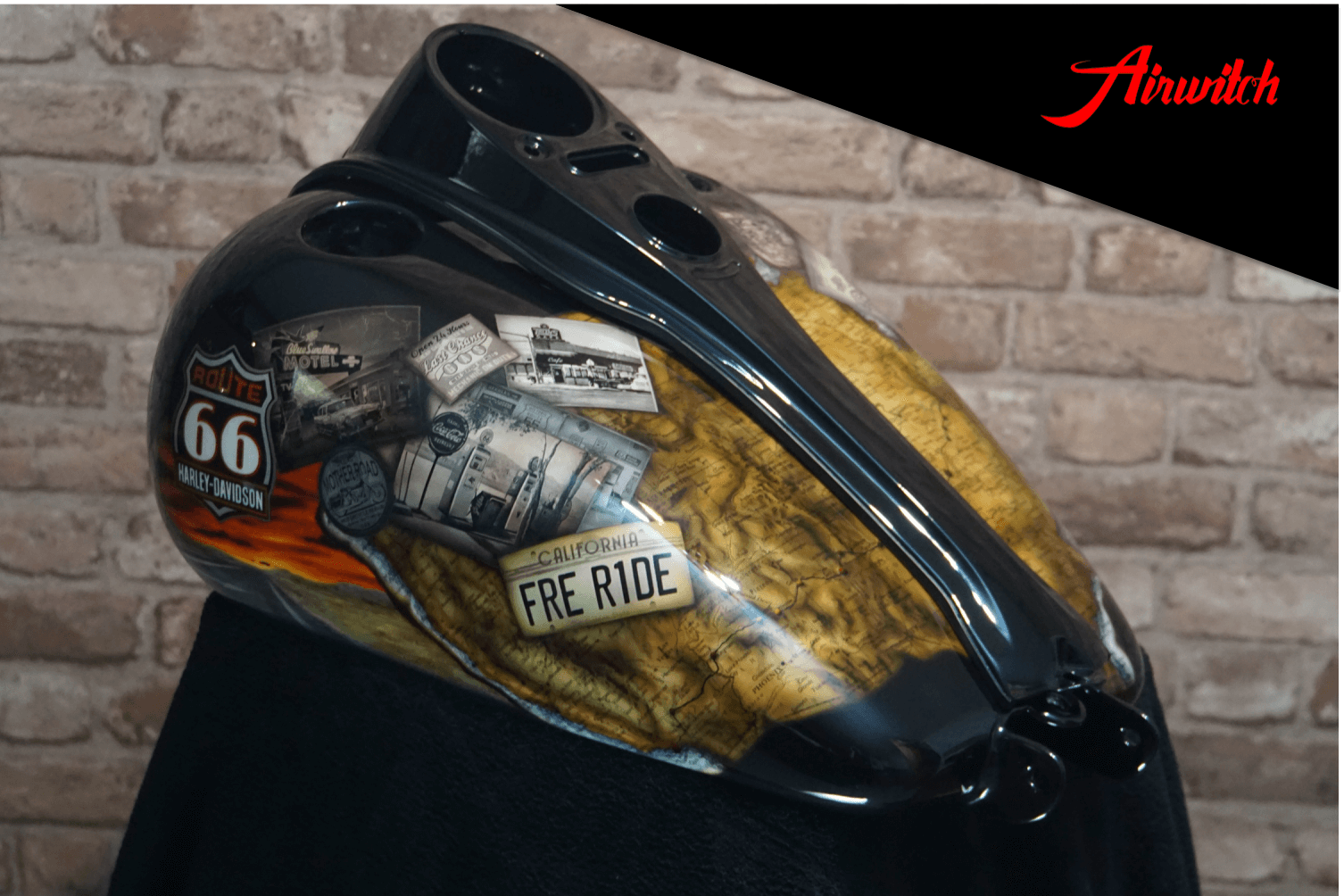 Custom Paint Harley-Davidson Wide Glide Route 66 Trip Old Map Airbrush Lackierung