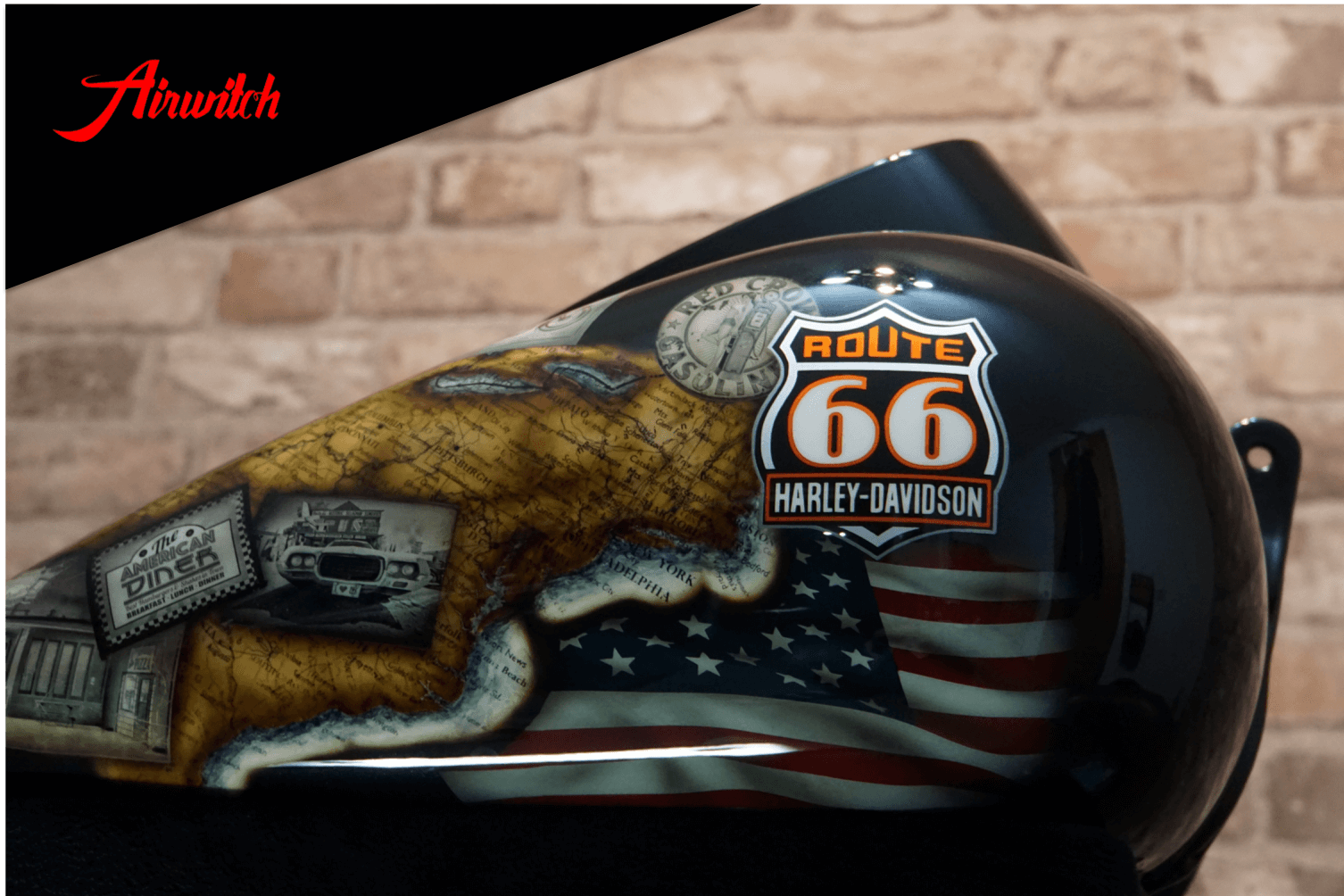 Custom Paint Harley-Davidson Wide Glide Route 66 Trip Old Map Airbrush Lackierung
