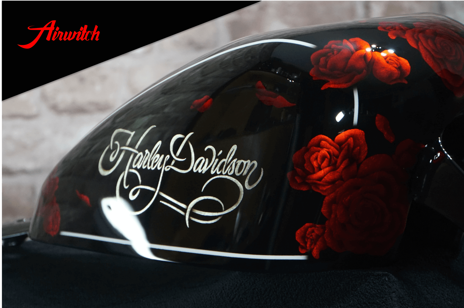 Custom Paint Harley-Davidson Sportster Red Roses La Catrina Airbrush Tank Lackierung Silverleaf